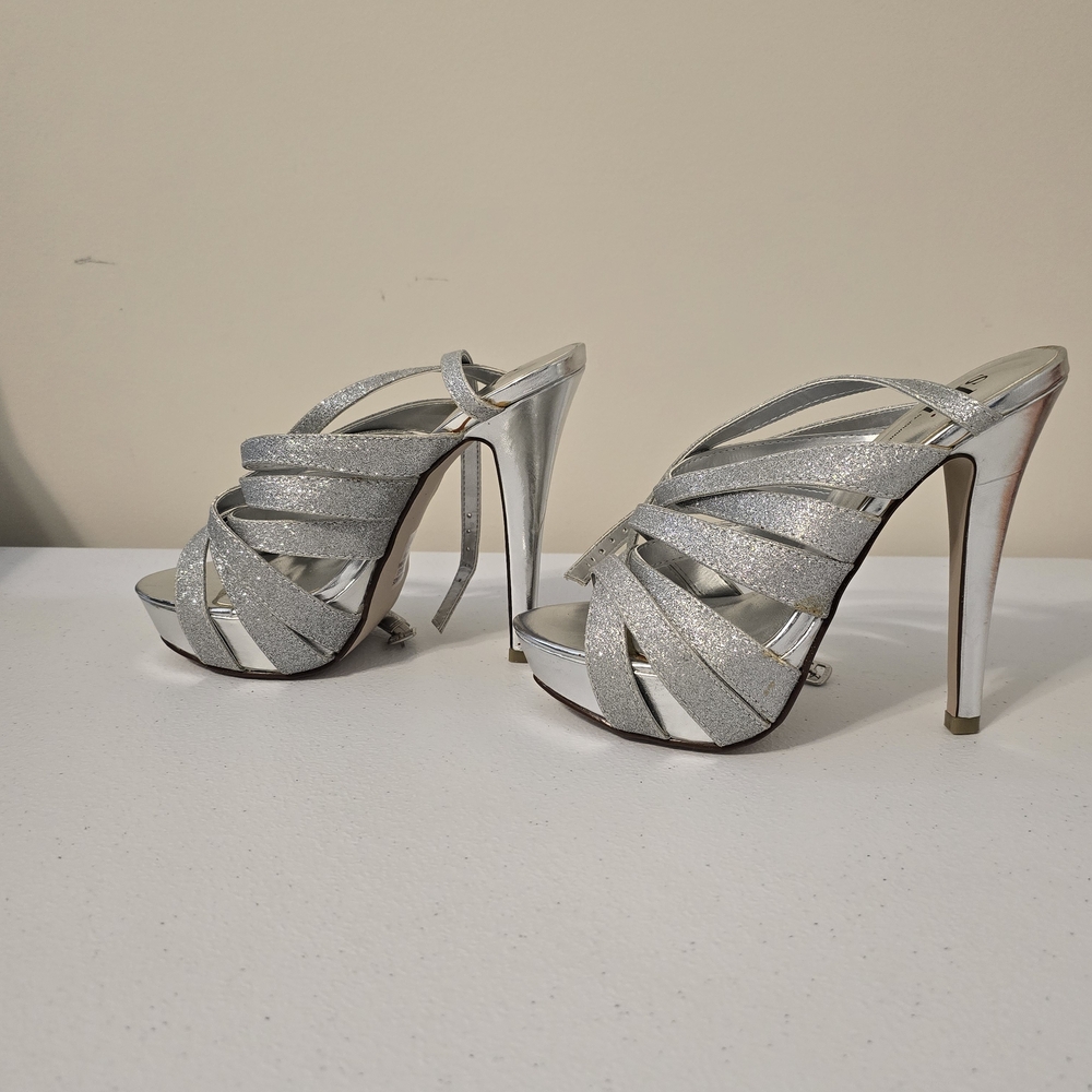 Shi by Journey's Silver Glitter Strappy High Heel Sandals - Women